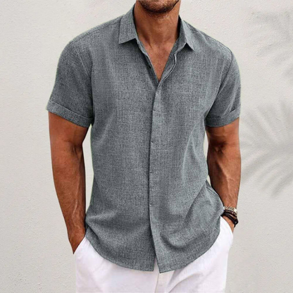 Heren Shirt Korte Mouw met Klassieke Kraag en Knoopsluiting Grijs