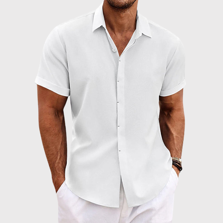 Heren Shirt Korte Mouw met Klassieke Kraag en Knoopsluiting Wit