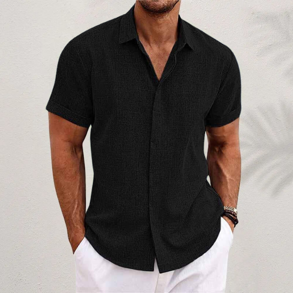 Heren Shirt Korte Mouw met Klassieke Kraag en Knoopsluiting Zwart