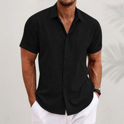 Heren Shirt Korte Mouw met Klassieke Kraag en Knoopsluiting Zwart