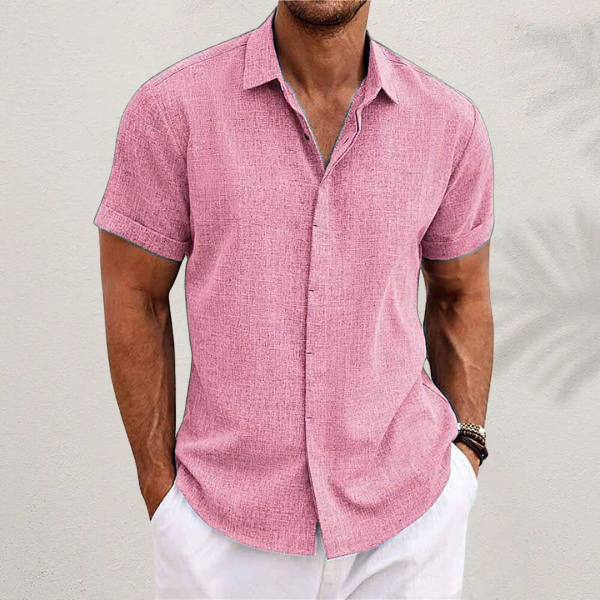 Heren Shirt Korte Mouw met Klassieke Kraag en Knoopsluiting Roze