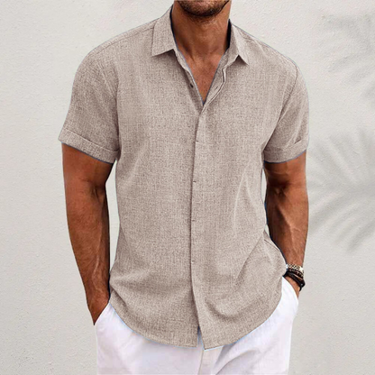 Heren Shirt Korte Mouw met Klassieke Kraag en Knoopsluiting Khaki