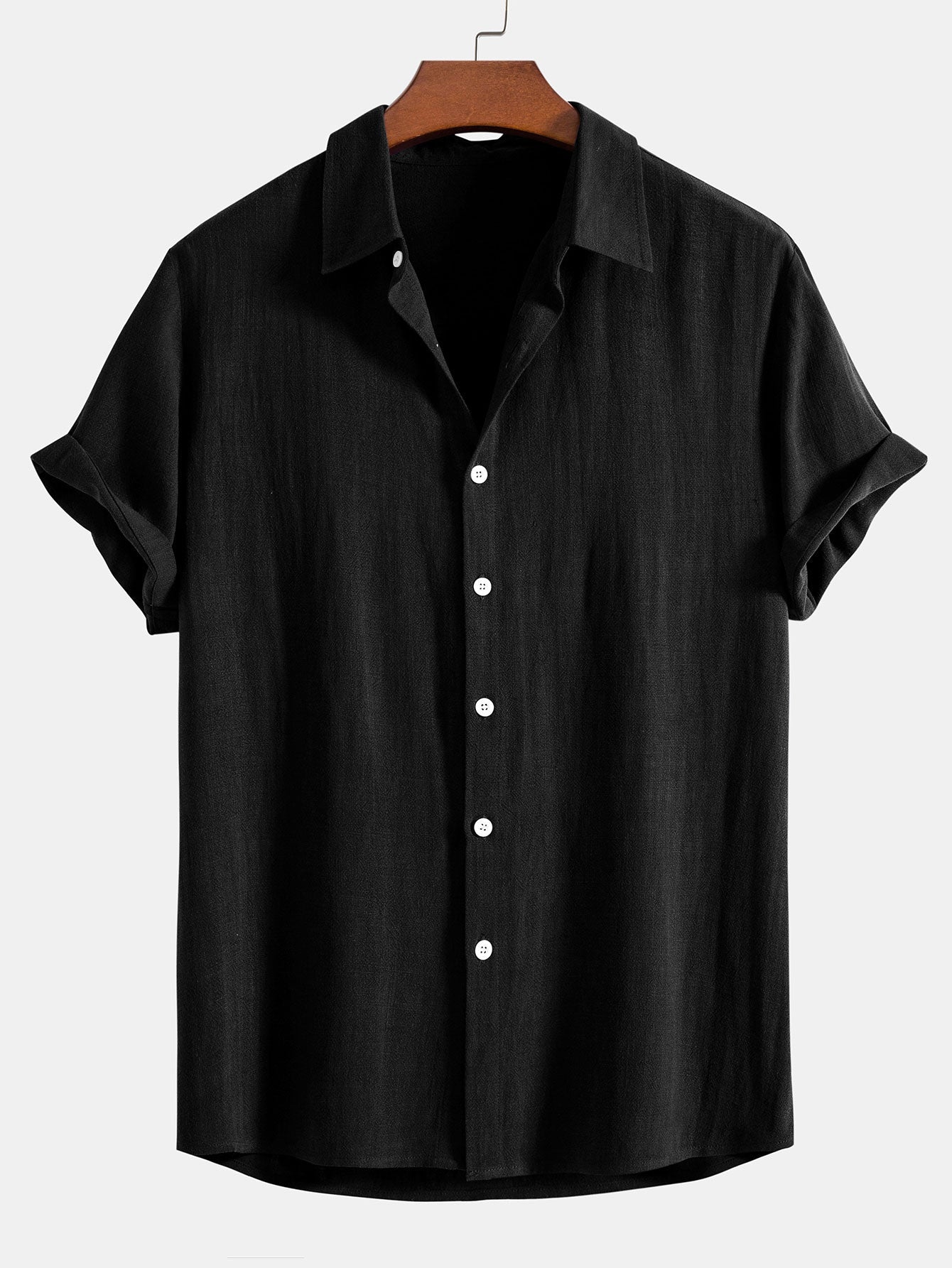 Heren Shirt Korte Mouw met Klassieke Kraag en Knoopsluiting Relaxed Fit Zwart