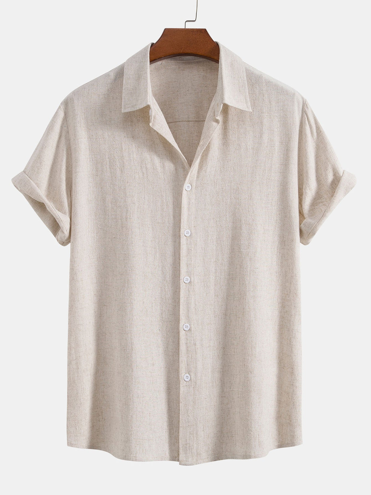 Heren Shirt Korte Mouw met Klassieke Kraag en Knoopsluiting Relaxed Fit Beige