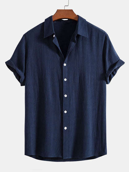 Heren Shirt Korte Mouw met Klassieke Kraag en Knoopsluiting Relaxed Fit Marineblauw