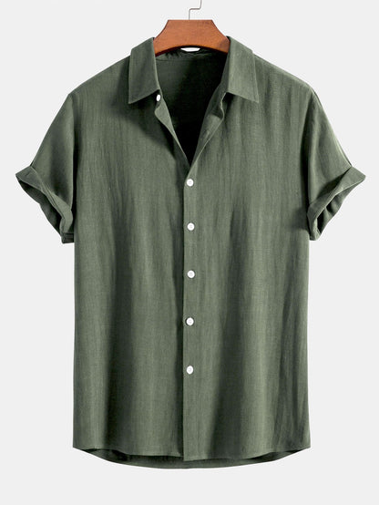 Heren Shirt Korte Mouw met Klassieke Kraag en Knoopsluiting Relaxed Fit Olijfgroen