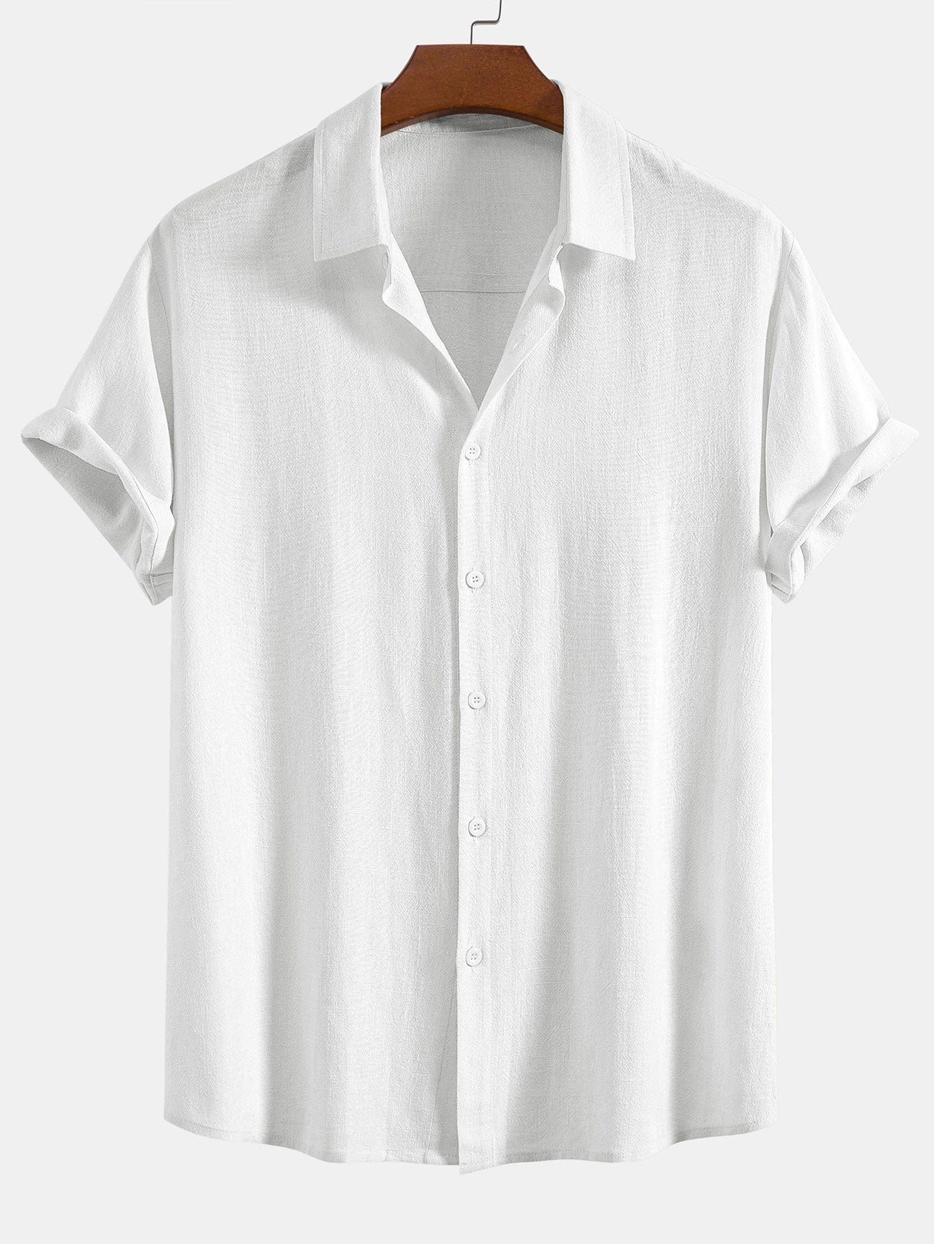Heren Shirt Korte Mouw met Klassieke Kraag en Knoopsluiting Relaxed Fit Wit