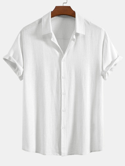 Heren Shirt Korte Mouw met Klassieke Kraag en Knoopsluiting Relaxed Fit Wit