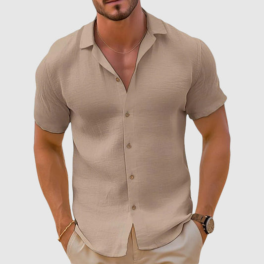 Heren Shirt Korte Mouw met Knoopsluiting en Reverskraag Khaki