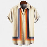 Heren Shirt Korte Mouw met Retro Streepprint en Klassieke Kraag