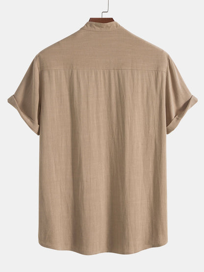 Heren Shirt Korte Mouw met Staande Kraag en Bijpassende Broek