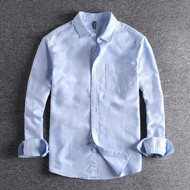 Heren Shirt Lange Mouw met Klassieke Kraag en Borstzak Lichtblauw
