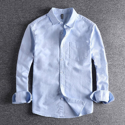 Heren Shirt Lange Mouw met Klassieke Kraag en Borstzak Lichtblauw
