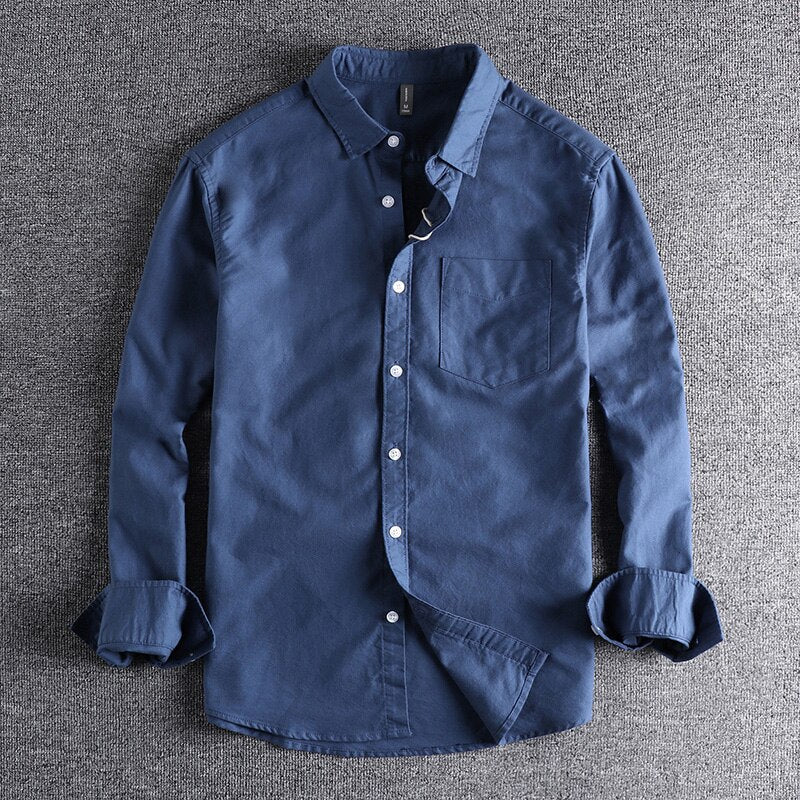 Heren Shirt Lange Mouw met Klassieke Kraag en Borstzak Blauw
