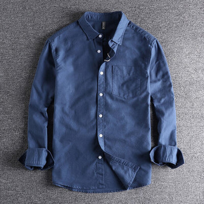 Heren Shirt Lange Mouw met Klassieke Kraag en Borstzak Blauw
