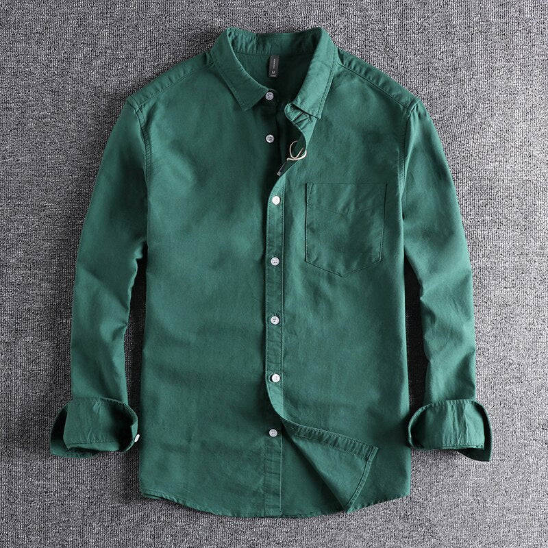 Heren Shirt Lange Mouw met Klassieke Kraag en Borstzak Groen