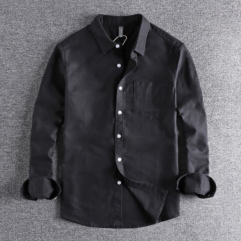 Heren Shirt Lange Mouw met Klassieke Kraag en Borstzak Zwart