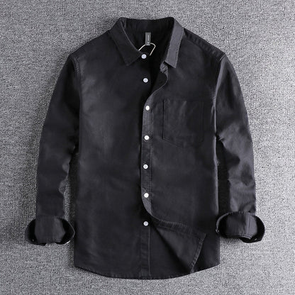 Heren Shirt Lange Mouw met Klassieke Kraag en Borstzak Zwart