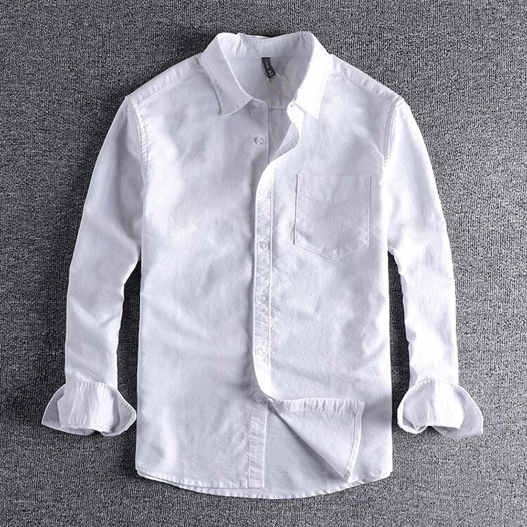 Heren Shirt Lange Mouw met Klassieke Kraag en Borstzak Wit