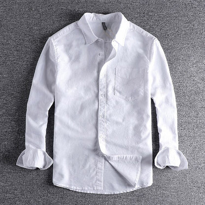 Heren Shirt Lange Mouw met Klassieke Kraag en Borstzak Wit