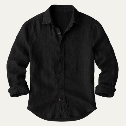 Heren Shirt Lange Mouw met Klassieke Kraag en Knoopsluiting Zwart