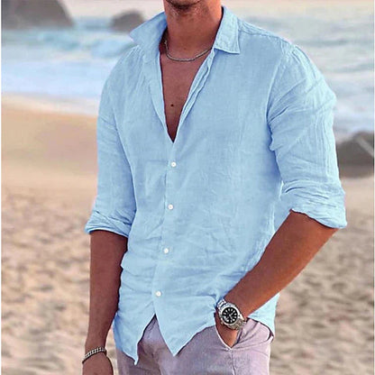 Heren Shirt Lange Mouw met Klassieke Kraag en Knoopsluiting Blauw