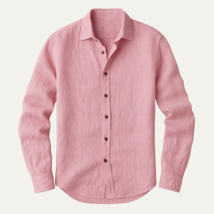 Heren Shirt Lange Mouw met Klassieke Kraag en Knoopsluiting Roze