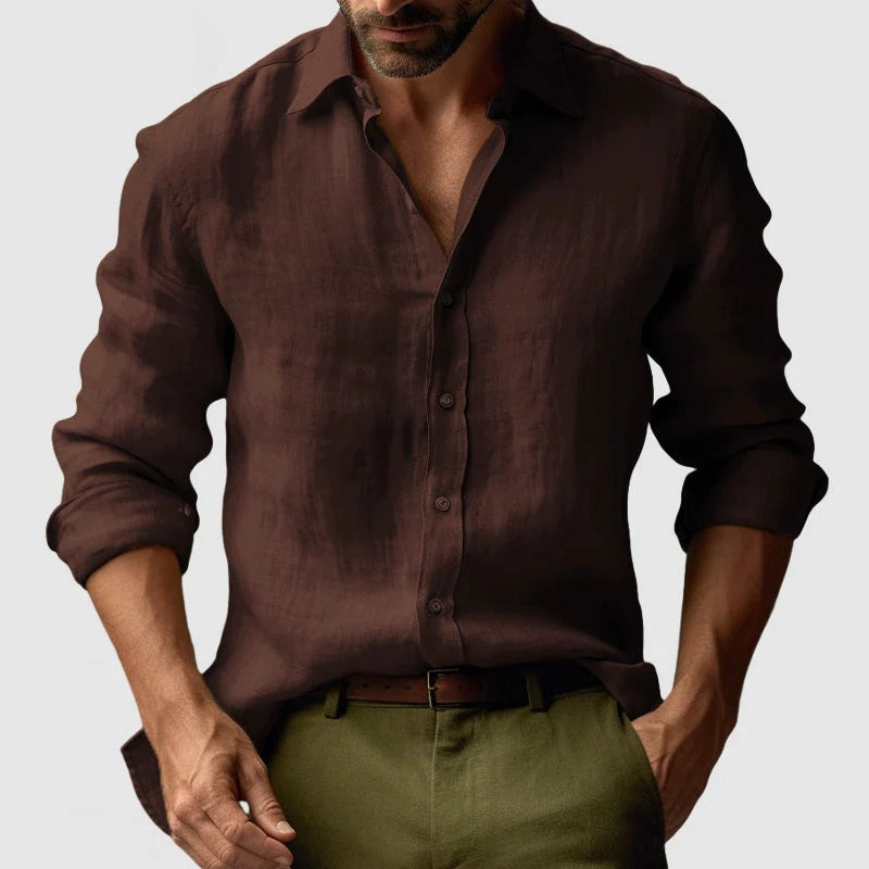Heren Shirt Lange Mouw met Klassieke Kraag en Knoopsluiting