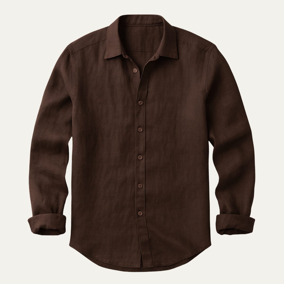 Heren Shirt Lange Mouw met Klassieke Kraag en Knoopsluiting Bruin
