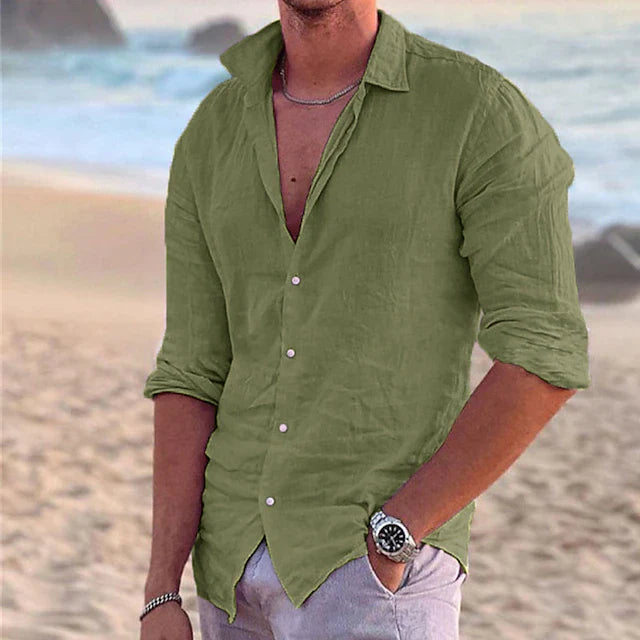 Heren Shirt Lange Mouw met Klassieke Kraag en Knoopsluiting Groen