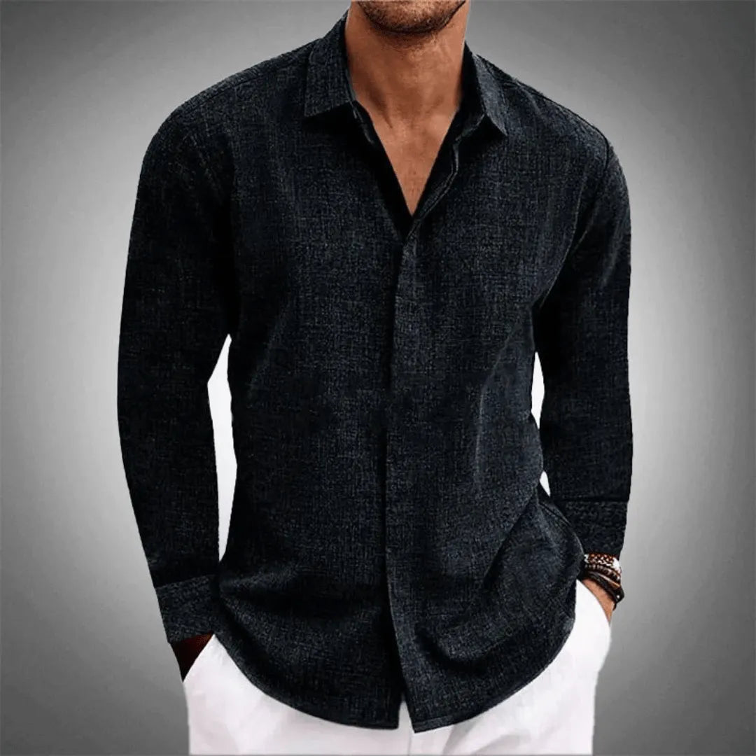 Heren Shirt Lange Mouw met Klassieke Kraag en Knoopsluiting Antraciet