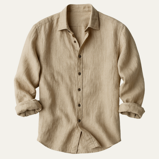 Heren Shirt Lange Mouw met Klassieke Kraag en Knoopsluiting Khaki