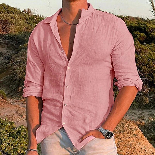 Heren Shirt Lange Mouw met Klassieke Kraag en Knoopsluiting