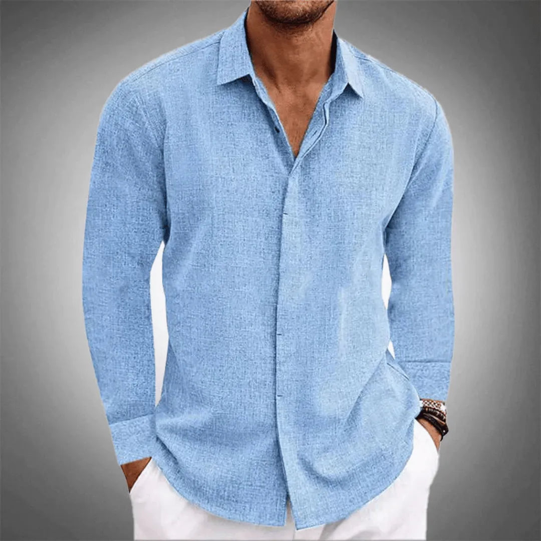 Heren Shirt Lange Mouw met Klassieke Kraag en Knoopsluiting Lichtblauw