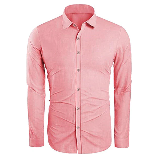 Heren Shirt Lange Mouw met Klassieke Kraag en Knoopsluiting