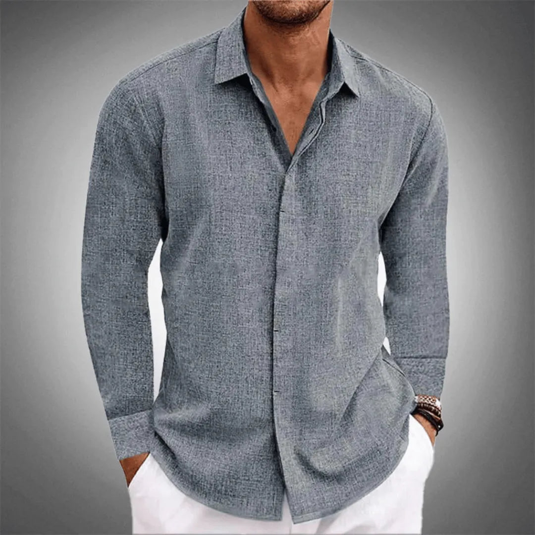 Heren Shirt Lange Mouw met Klassieke Kraag en Knoopsluiting Grijs