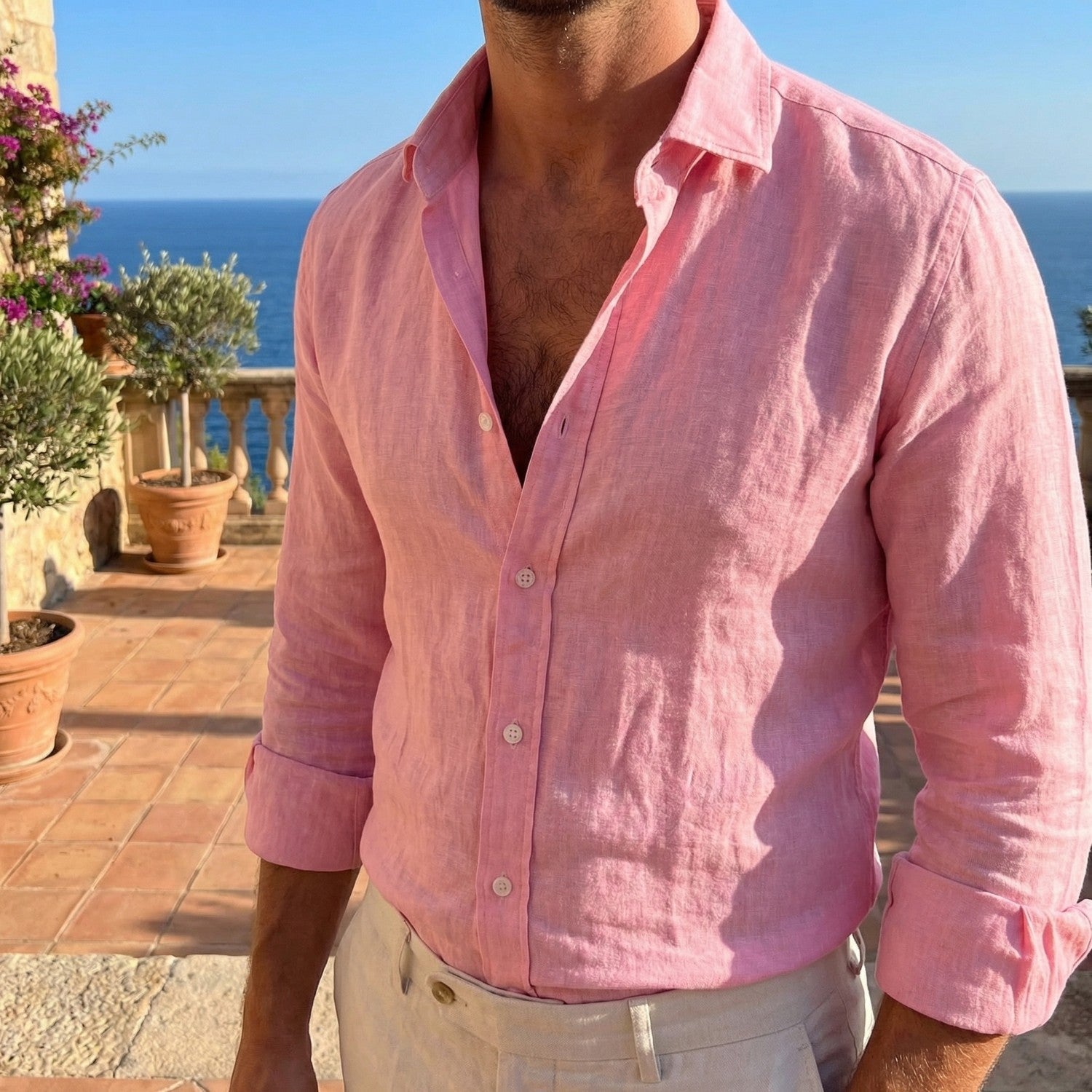 Heren Shirt Lange Mouw met Klassieke Kraag en Knoopsluiting