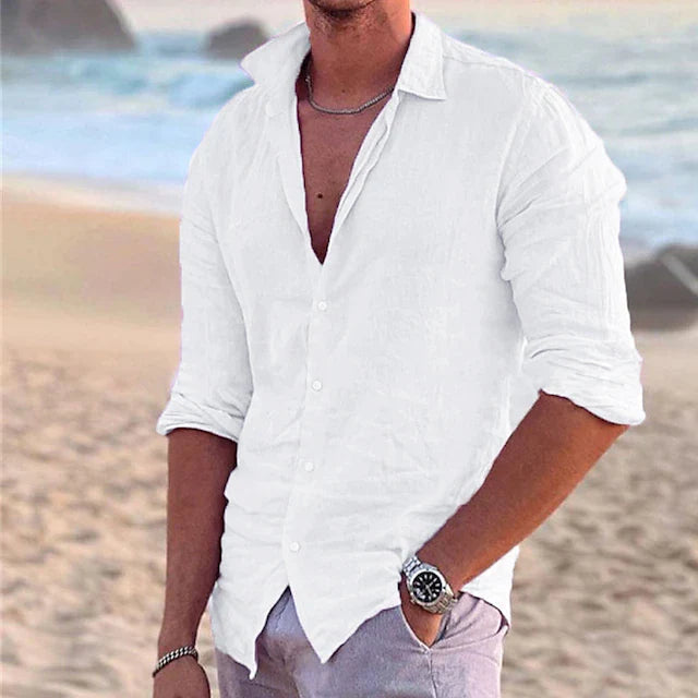 Heren Shirt Lange Mouw met Klassieke Kraag en Knoopsluiting Wit