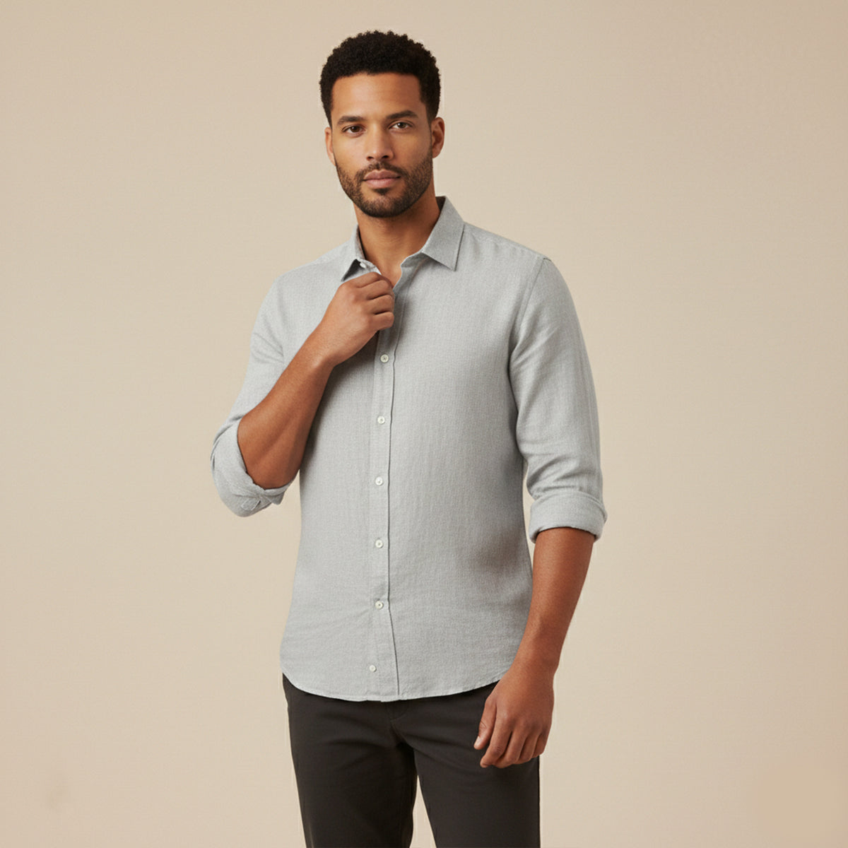 Heren Shirt Lange Mouw met Klassieke Kraag en Knoopsluiting Grijs