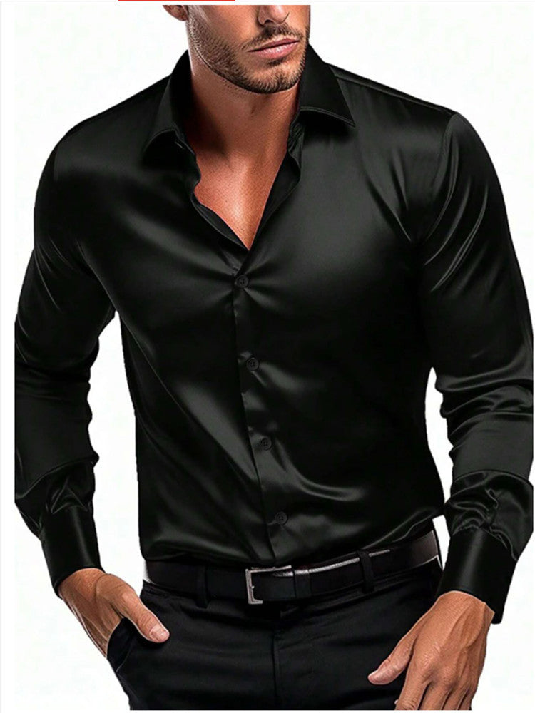 Heren Shirt Lange Mouw met Klassieke Kraag en Knoopsluiting Slim Fit Zwart