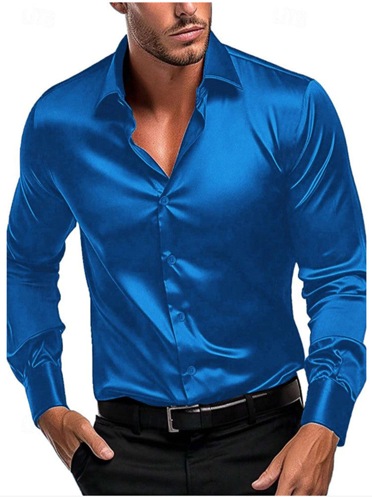 Heren Shirt Lange Mouw met Klassieke Kraag en Knoopsluiting Slim Fit Blauw