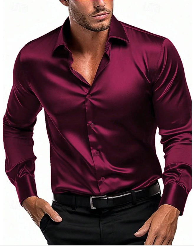 Heren Shirt Lange Mouw met Klassieke Kraag en Knoopsluiting Slim Fit Bordeauxrood