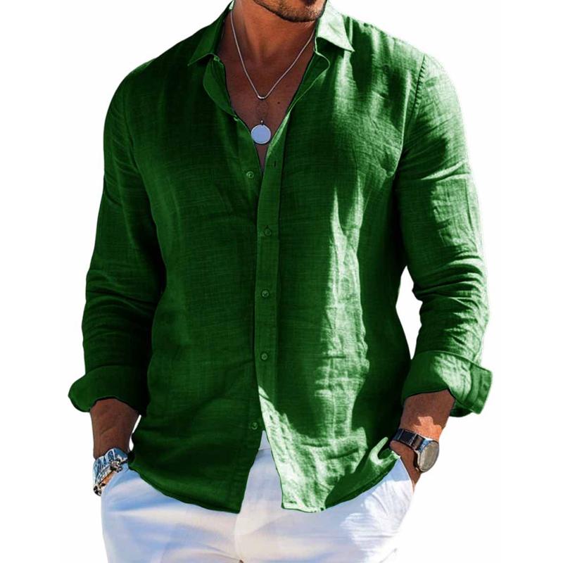Heren Shirt Lange Mouw met Knoopsluiting en Relaxed Fit Groen