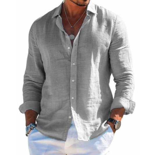 Heren Shirt Lange Mouw met Knoopsluiting en Relaxed Fit Grijs
