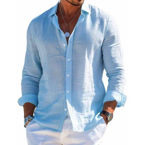 Heren Shirt Lange Mouw met Knoopsluiting en Relaxed Fit Blauw