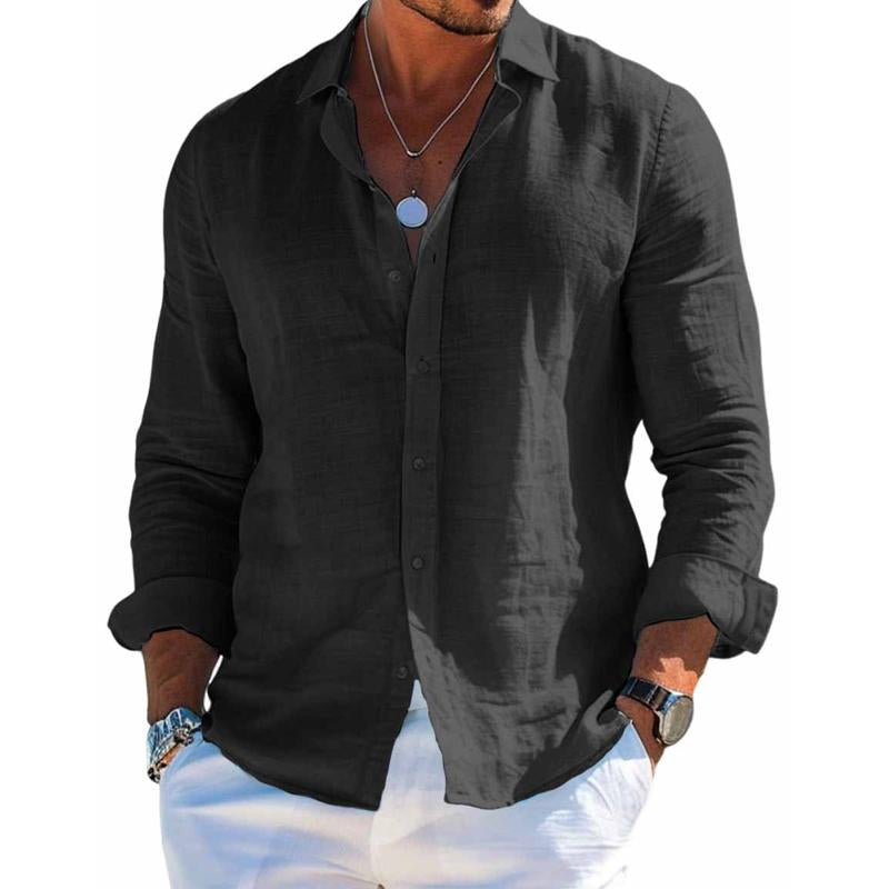 Heren Shirt Lange Mouw met Knoopsluiting en Relaxed Fit Zwart