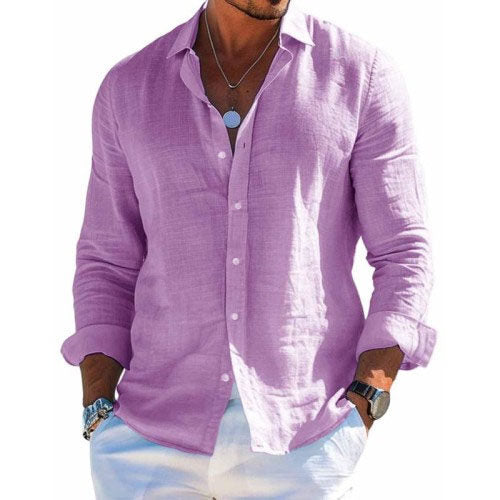 Heren Shirt Lange Mouw met Knoopsluiting en Relaxed Fit Paars