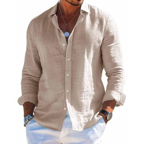 Heren Shirt Lange Mouw met Knoopsluiting en Relaxed Fit Khaki