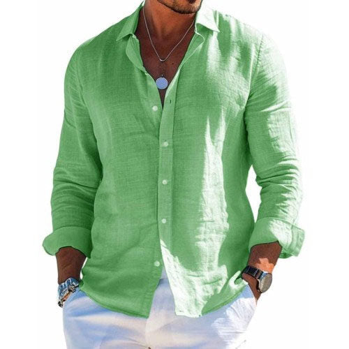 Heren Shirt Lange Mouw met Knoopsluiting en Relaxed Fit Lichtgroen