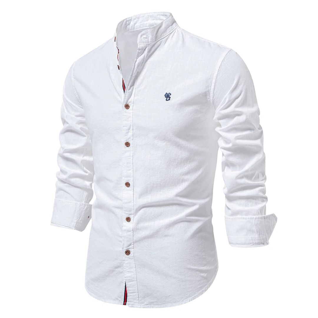 Heren Shirt Lange Mouw met Staande Kraag en Knoopsluiting Wit